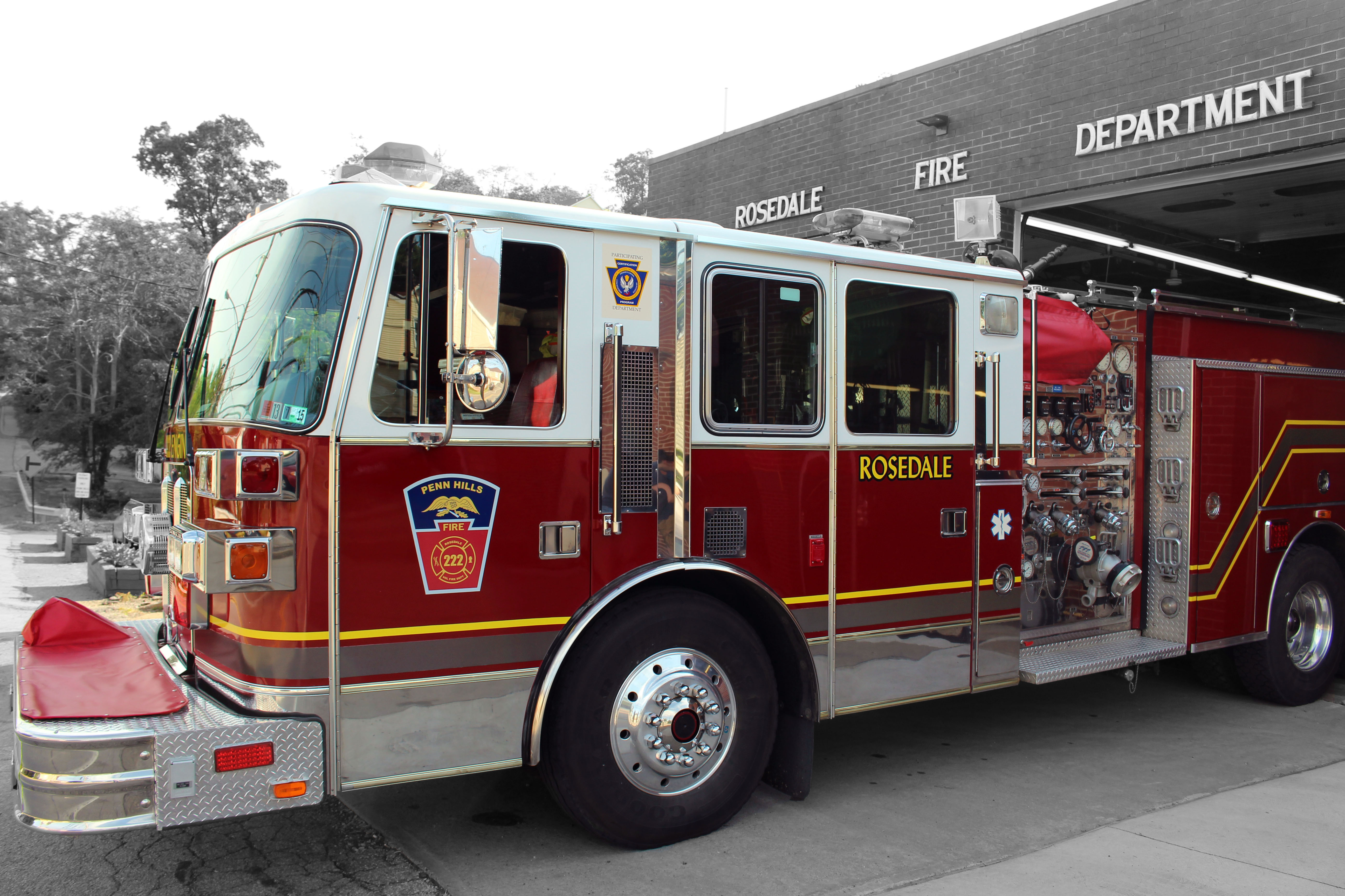 fire engine and front of fire department